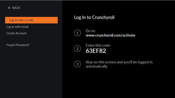 login Crunchyroll en Samsung TV