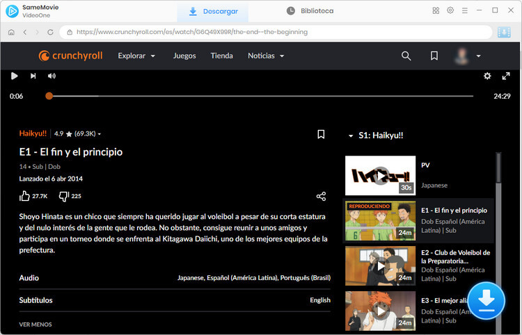 reproducir video en Crunchyroll